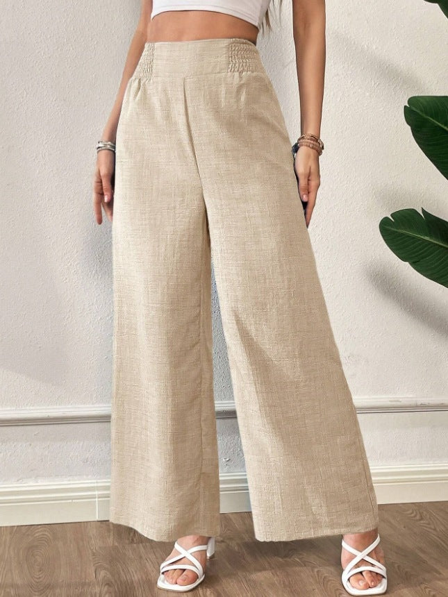 Damen elegante weite Leinenhose mit elastischem Bund Drune