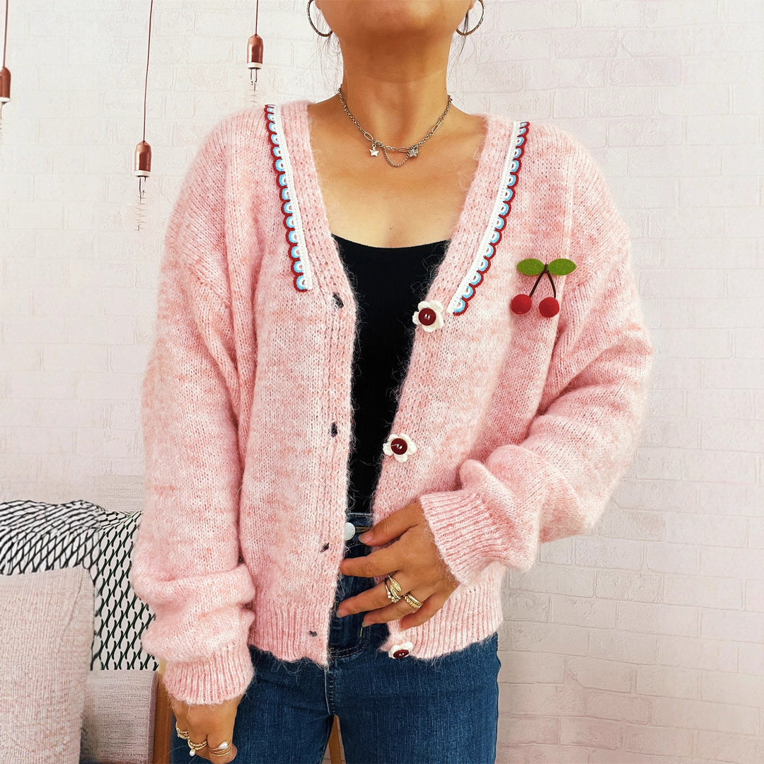 Damen verspielte Strickjacke mit buntem Knopfdesign und hohem Komfort Drune