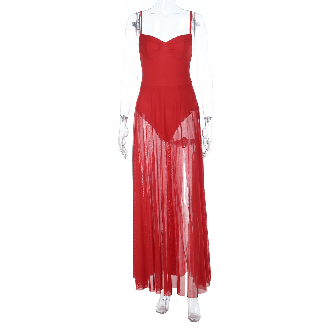 Damen Transparente Maxi-Robe mit elegantem Bustier-Oberteil Drune