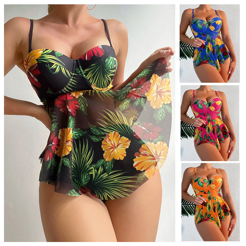 Damen Badeanzug mit Volants und floralem Print Drune