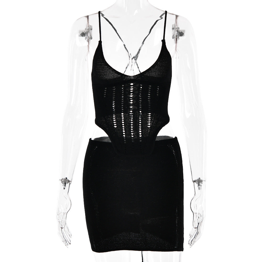 Damen Häkelkleid mit tiefem V-Ausschnitt und raffinierten Rüschendetails Drune