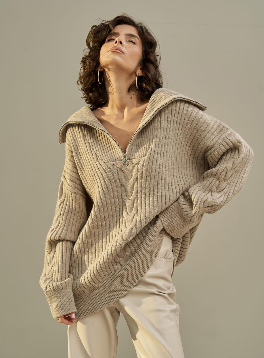 Damen kuscheliger Kapuzenpullover mit Reißverschluss Drune