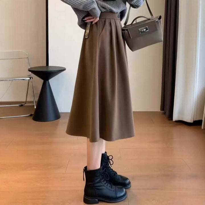 Damen eleganter Midirock mit dezentem Faltenwurf Drune