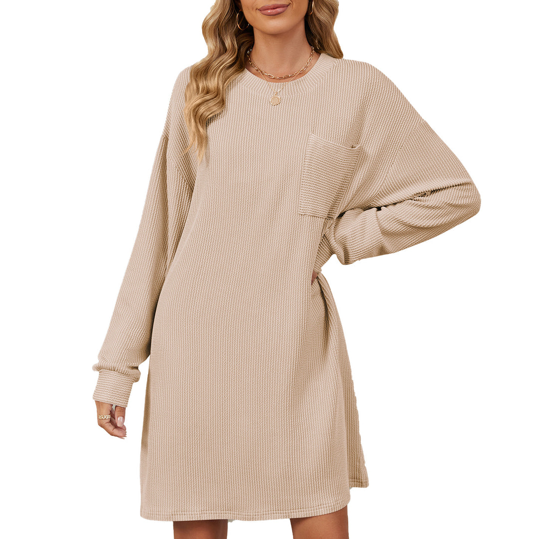 Damen lässiges Langarm Kleid mit praktischen Taschen und modernem Strukturdesign Drune