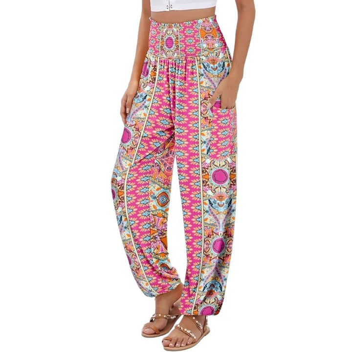 Damen weite Palazzo-Hose mit buntem Paisleymuster und elastischem Bund Drune