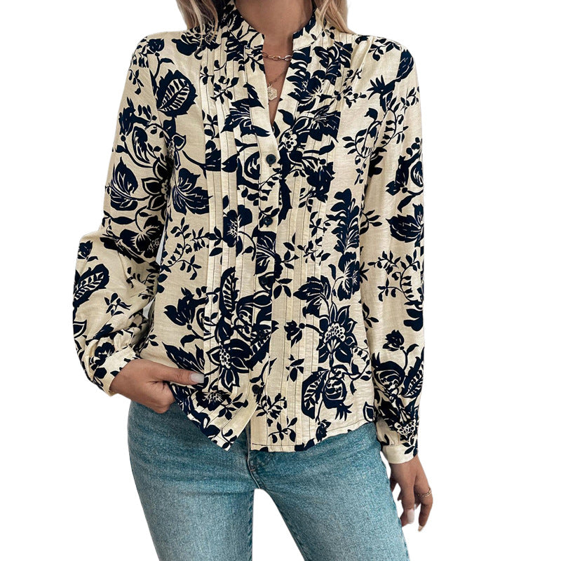 Damen Bluse mit floralem Design und eleganten Faltendetails Drune