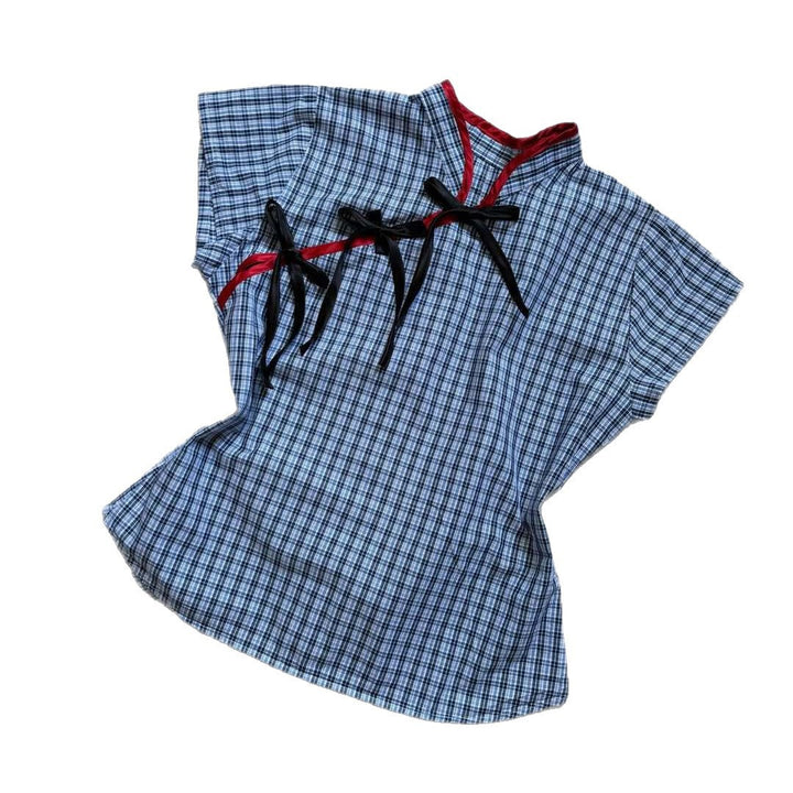 Damen Urbanes Karo-Top mit raffinierten Rüschendetails Drune