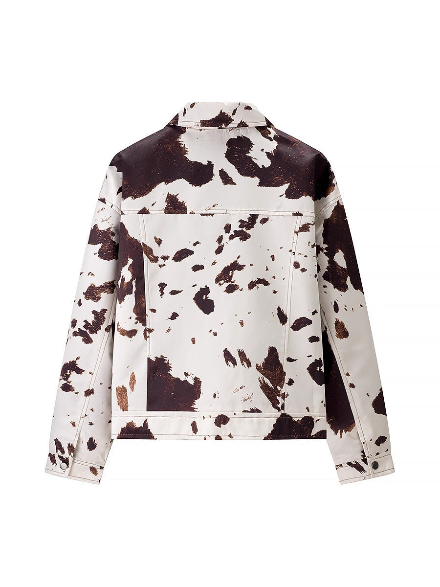 Damen lässige Jeansjacke im modernen Cow-Print-Design Drune