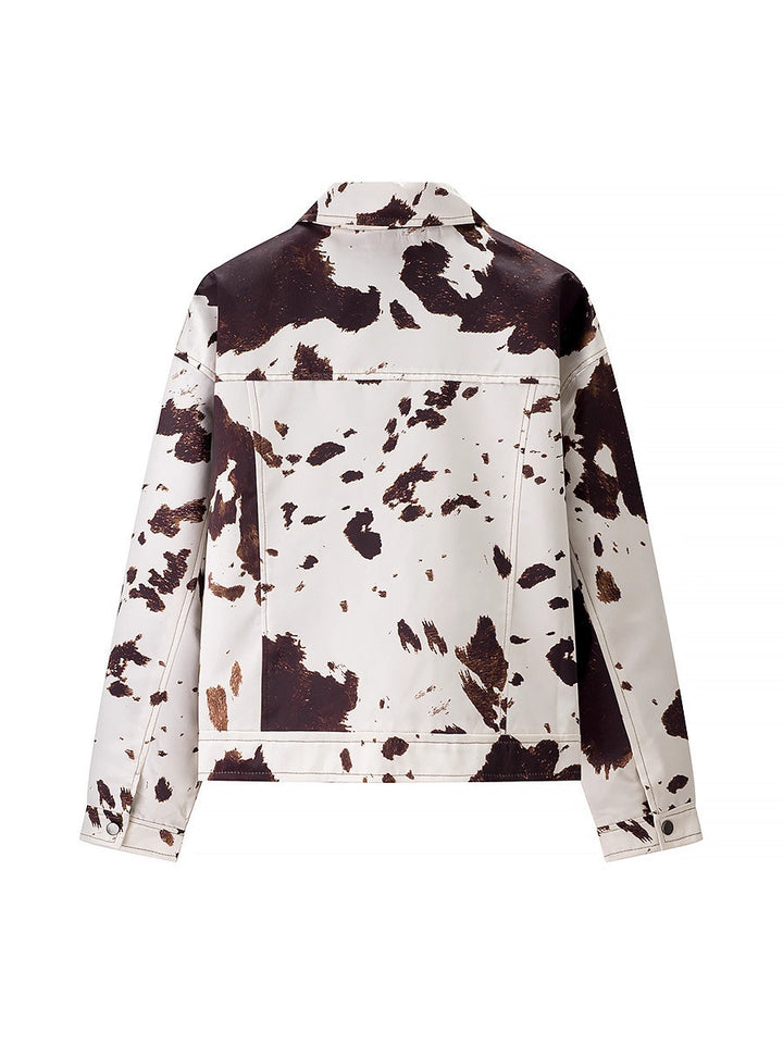Damen lässige Jeansjacke im modernen Cow-Print-Design Drune