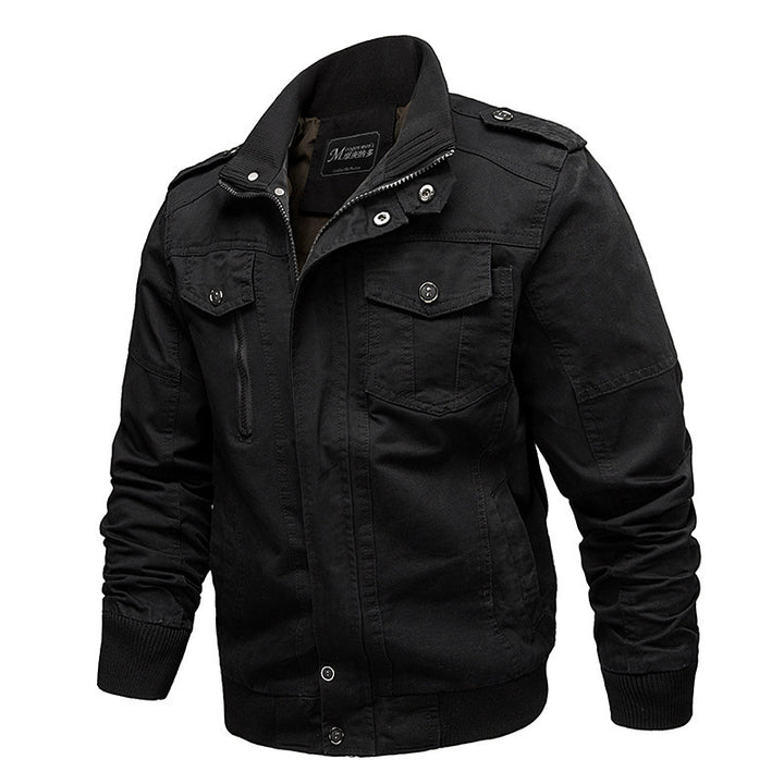 Herren nan robustes Canvas-Fieldjacke im Bomberstil mit Schulterpatten, verdeckter Druckknopf‑Zipfront und ergonomischen Nähten Drune