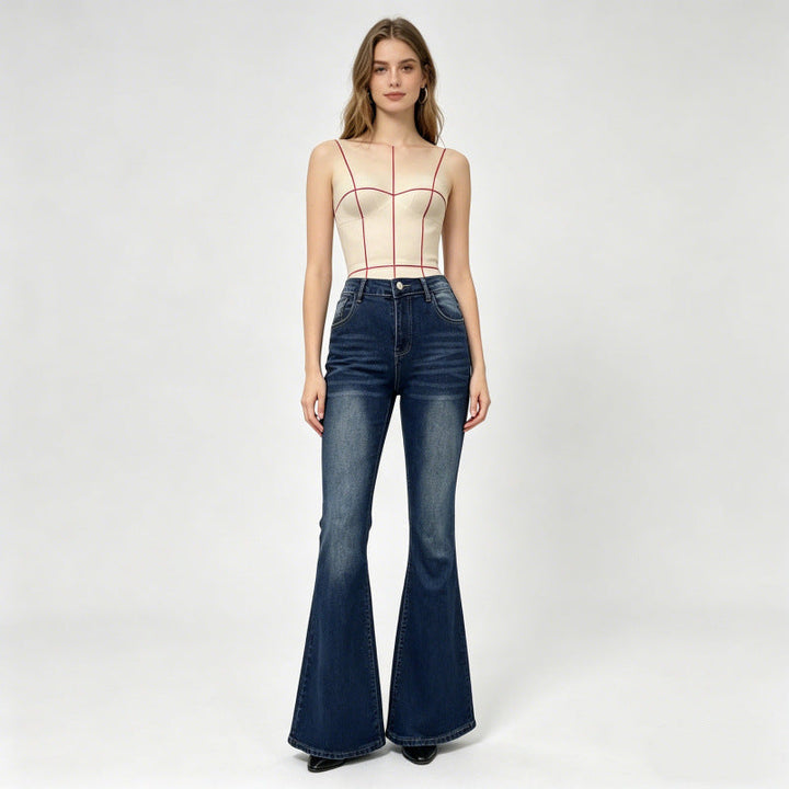 Damen Bootcut Jeans mit dekorativen Stickereien Drune