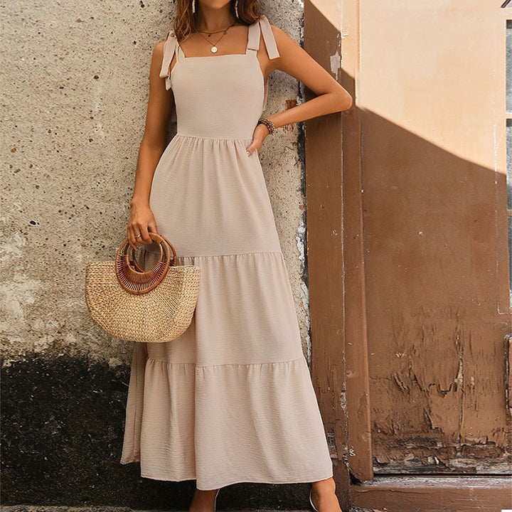 Damen Maxikleid mit verstellbaren Trägern und voluminösem Rock Drune