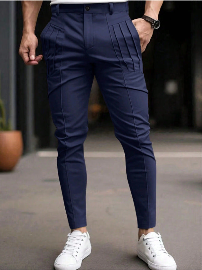 Herren nan schmale Bundfalten-Chino mit dekorativen Längsfalten und tapered Bein Drune