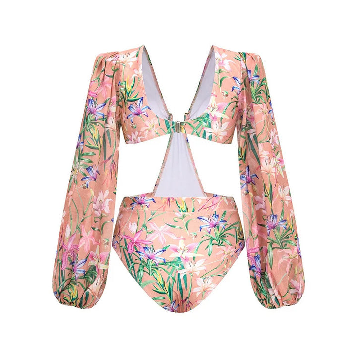Damen Bikiniset mit eleganten, langen transparenten Ärmeln Drune