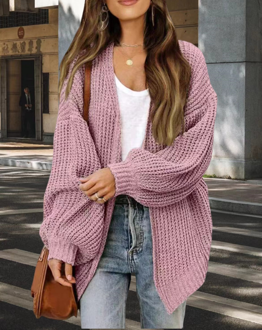 Damen Grobstrick Cardigan mit weitem Schnitt Drune