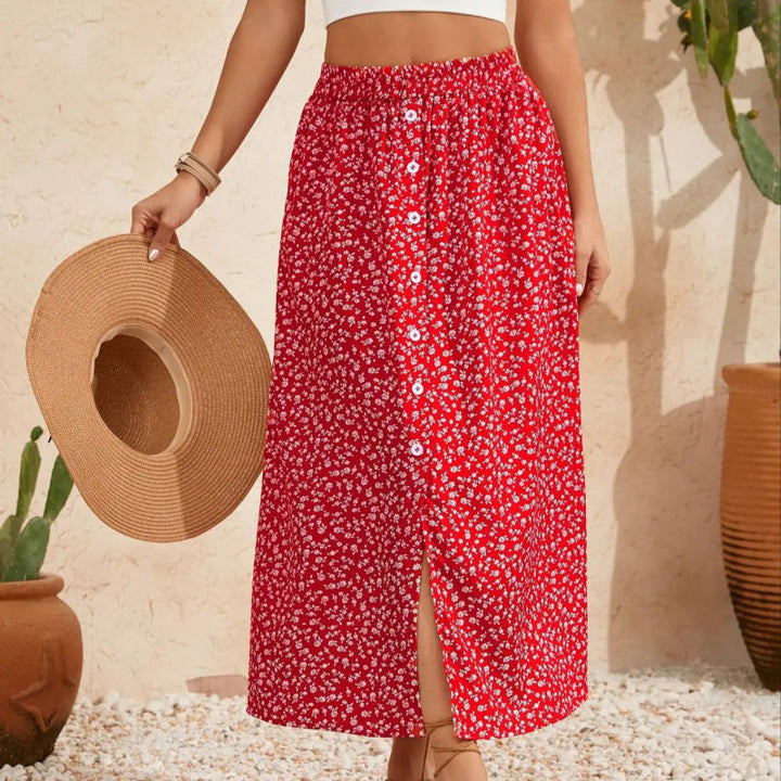 Damen Maxirock mit floralem Design und Knopfdetails Drune