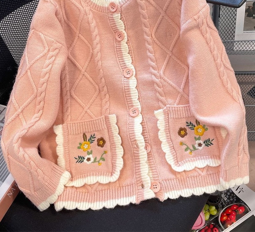 Damen Strickjacke mit Blumenmuster Drune