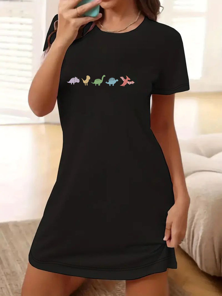 Damen T-Shirt-Kleid mit künstlerischem Blumenmotiv und figurbetontem Schnitt Drune