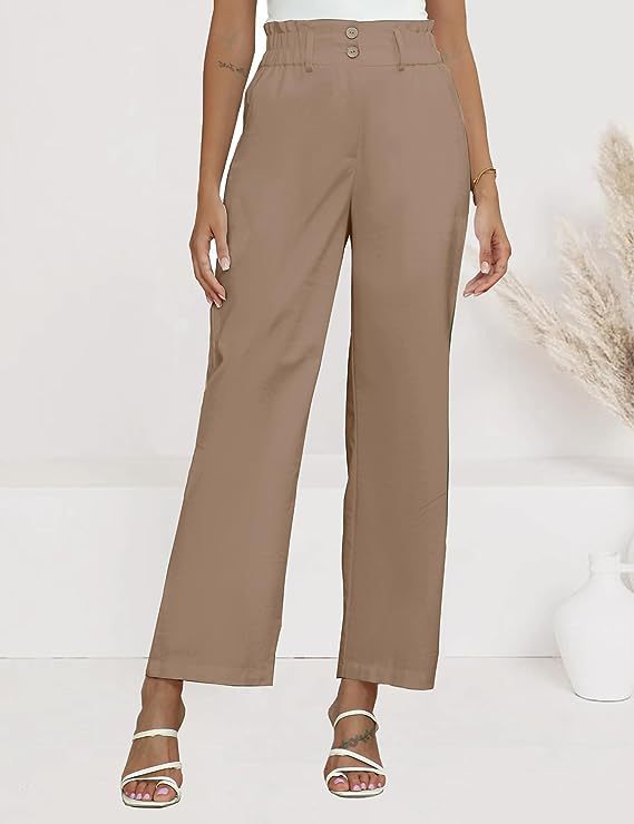 Damen weite Palazzo-Hosen mit elastischem Bund und praktischen Knopfdetails Drune
