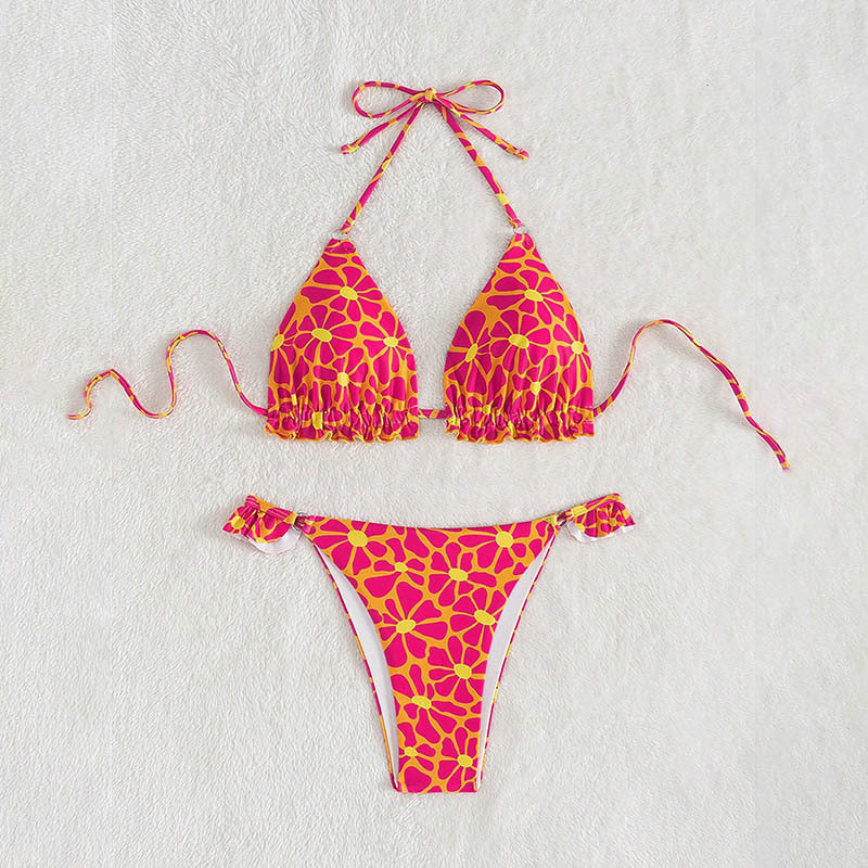 Damen Triangel-Bikini mit verspieltem Blumenmuster und Rüschendetails Drune