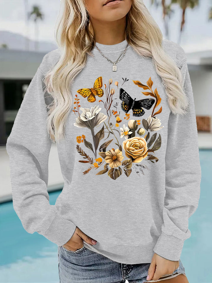 Damen Sweatshirt mit floralem Druck und lässiger Passform Drune