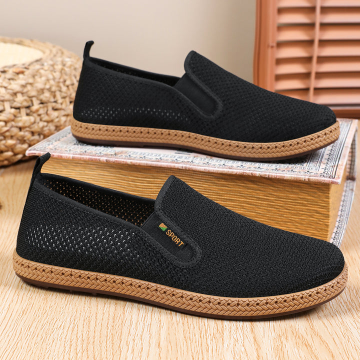 Herren nan atmungsaktiver Strick-Slip-On Loafer mit elastischem Einstieg, geflochtener Dekor-Sohle und gepolstertem Komfortfußbett Drune