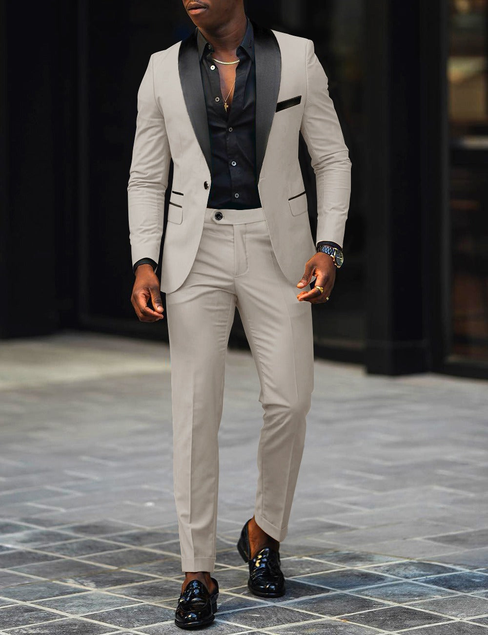 Herren nan schmal geschnittener Smokinganzug mit Satinrevers und Slim-Fit-Hose Drune