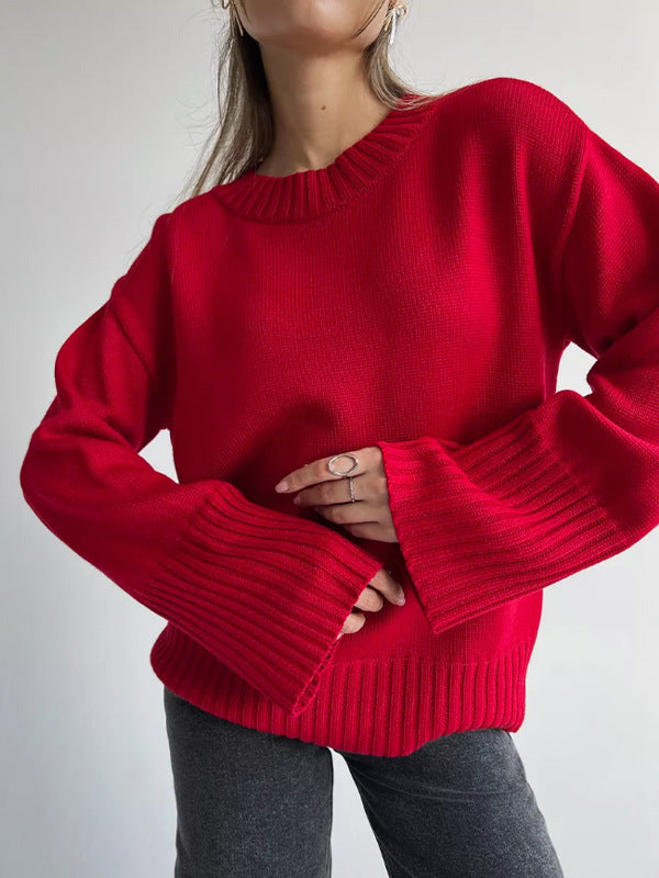 Damen eleganter Pullover mit weitem Schnitt und strukturierten Ärmeln Drune