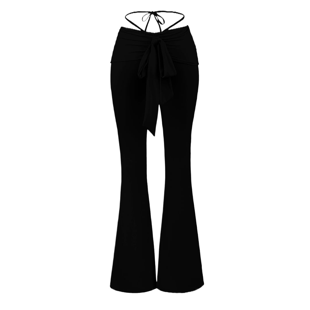 Damen elegante Flared-Hose mit Taillenraffung und Bindegürtel Drune