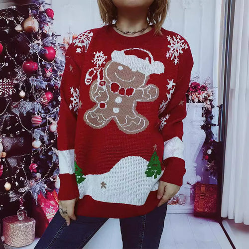Damen Weihnachts-Pullover mit gingerbread-Motiv und Rundhalsausschnitt Drune