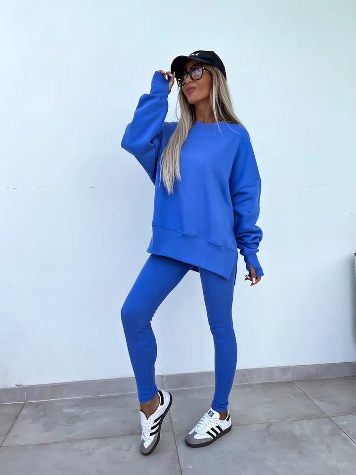 Damen lässiges Sport-Loungewear-Set mit weitem Sweatshirt und figurbetonten Leggings Drune