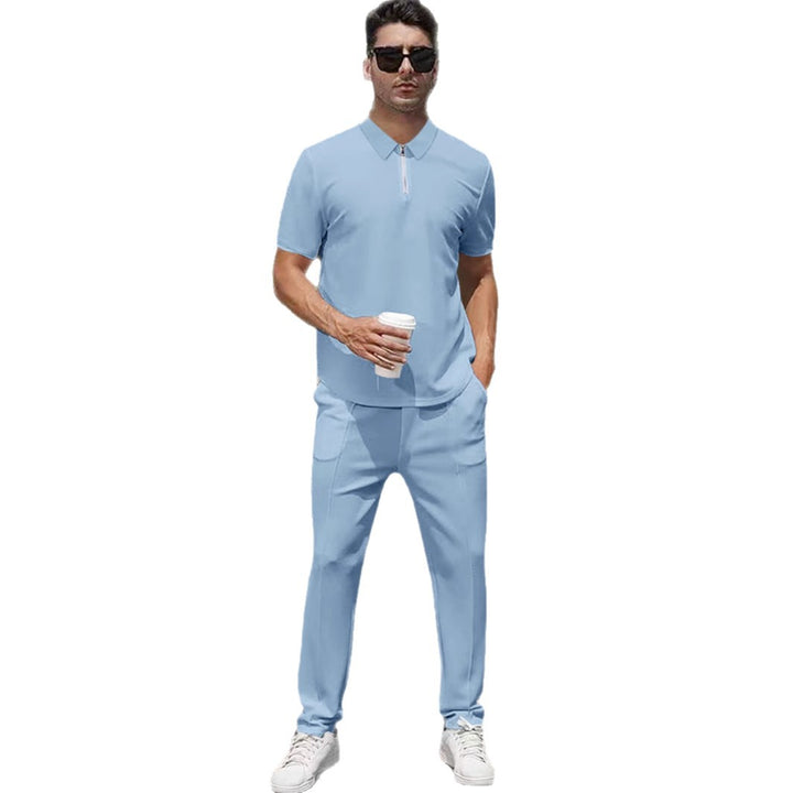 Herren nan urbanes Reise-Poloshirt mit kurzem Frontreißverschluss, elastischem Interlock und knitterarmer Pflege Drune
