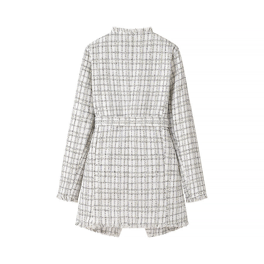 Damen Modischer Blazer mit Gürtel und strukturiertem Muster Drune