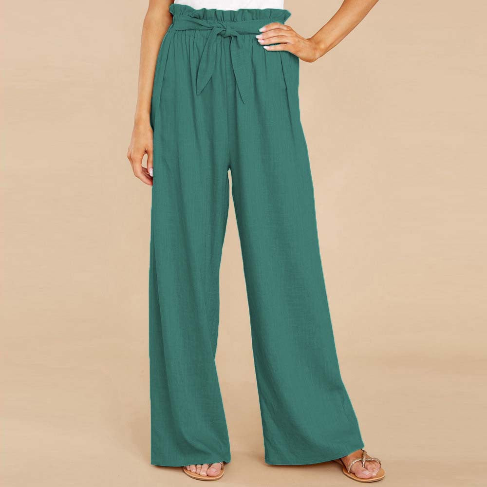 Damen nan Leinenhose mit Paperbag-Bund und weitem Bein Drune