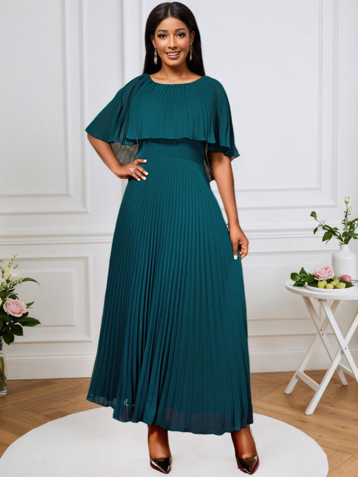 Damen Elegantes Plissee-Maxi-Kleid mit fließenden Ärmeln Drune