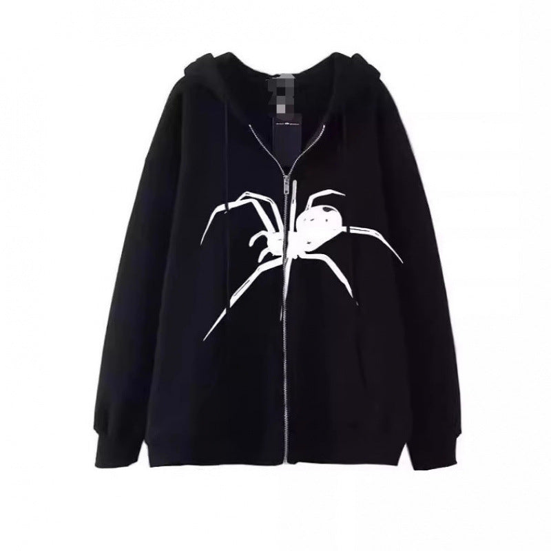Damen Kapuzenjacke mit kreativem Spinnenmotiv und praktischem Reißverschluss Drune
