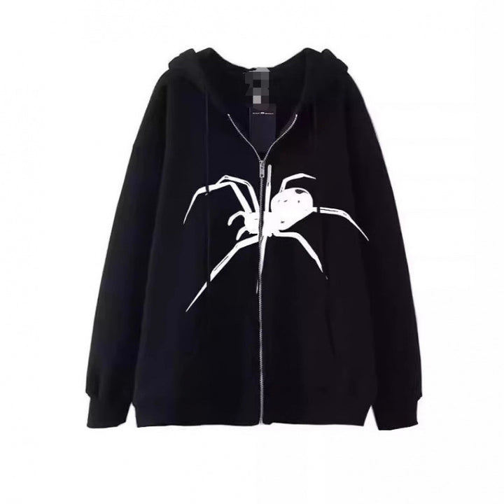 Damen Kapuzenjacke mit kreativem Spinnenmotiv und praktischem Reißverschluss Drune