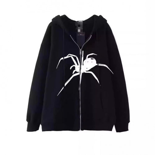 Damen Kapuzenjacke mit kreativem Spinnenmotiv und praktischem Reißverschluss Drune