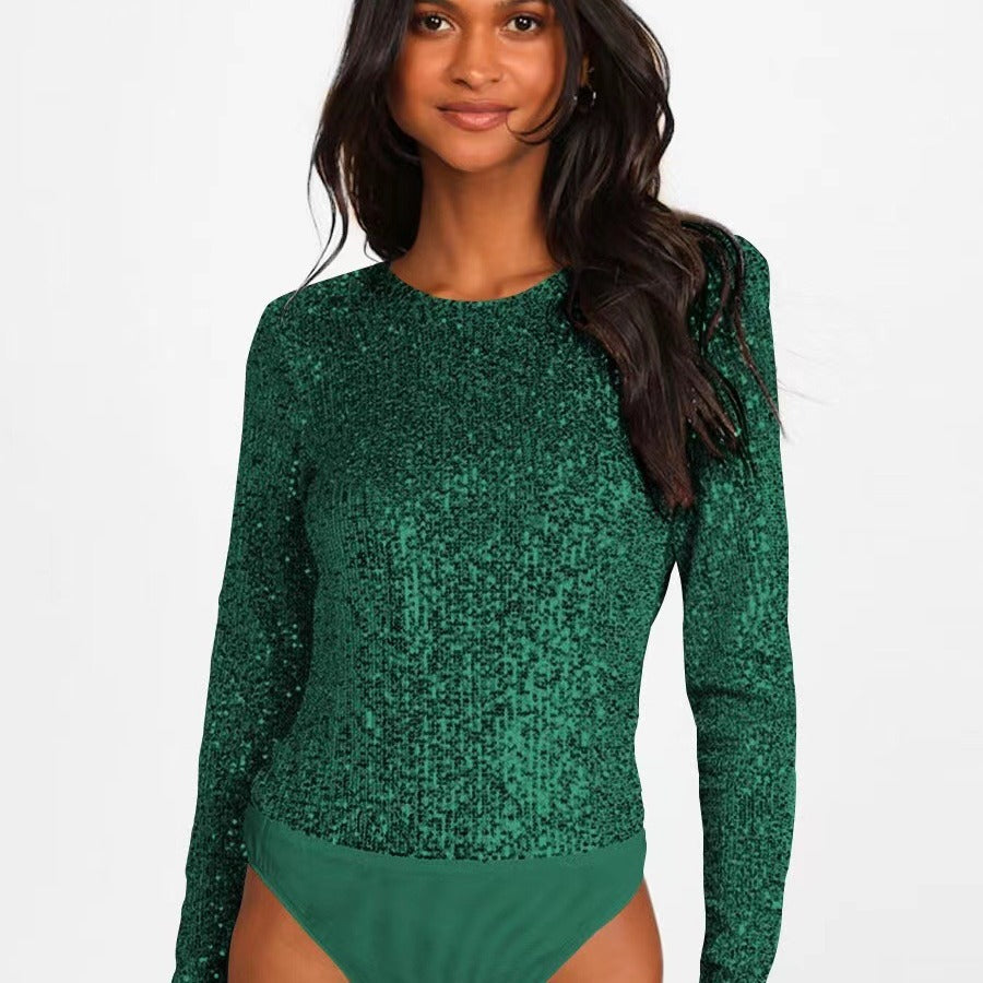 Damen Funktionsreicher Pailletten-Bodysuit mit langem Arm Drune