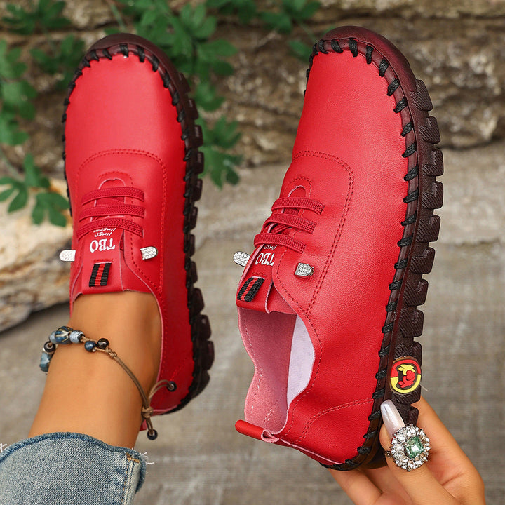 Damen Freizeit-Leder-Sneaker mit elastischen Schnürsenkeln und rutschfester Sohle Drune