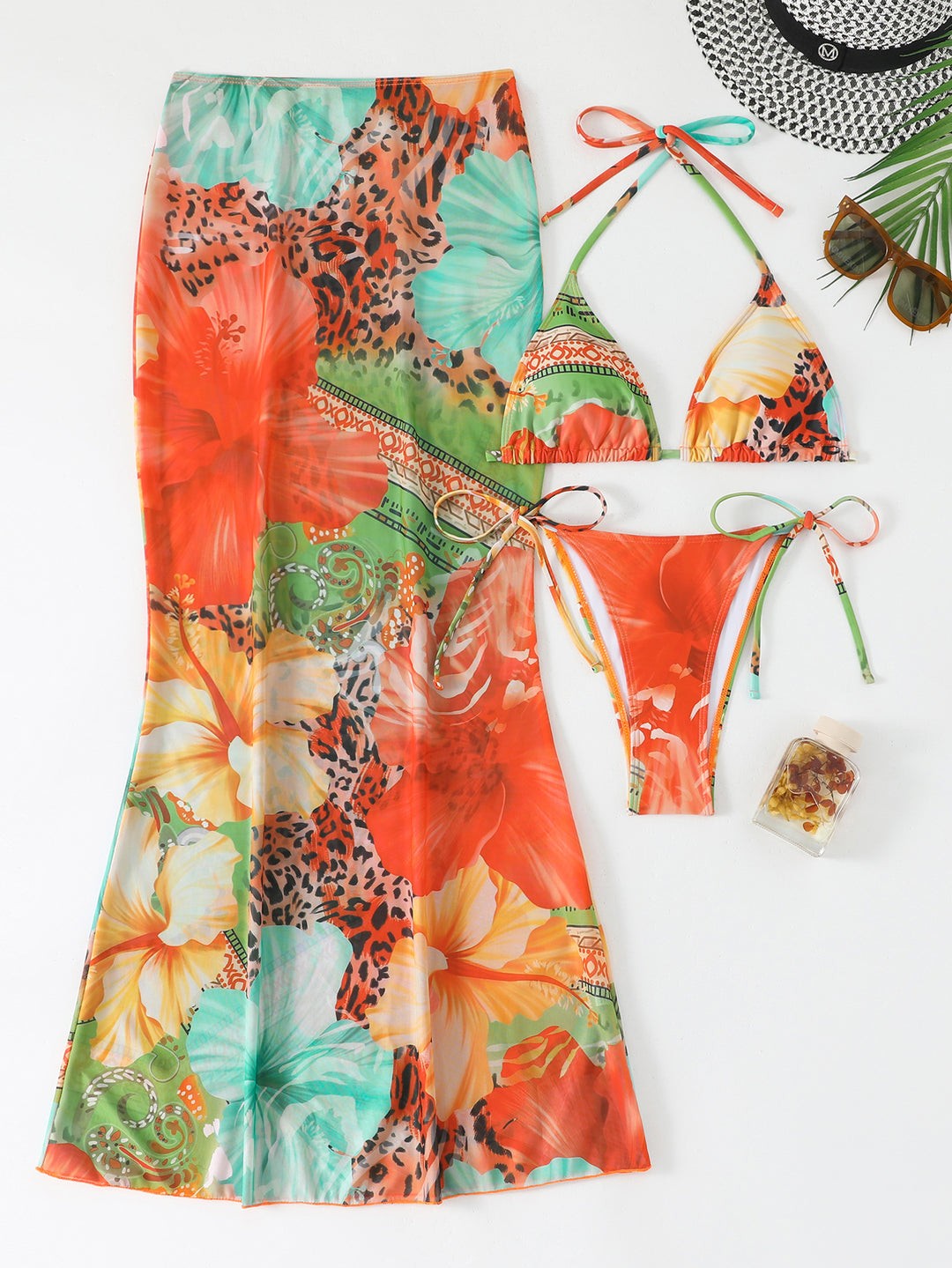 Damen Strandkleid mit blühendem Bikini-Set Drune