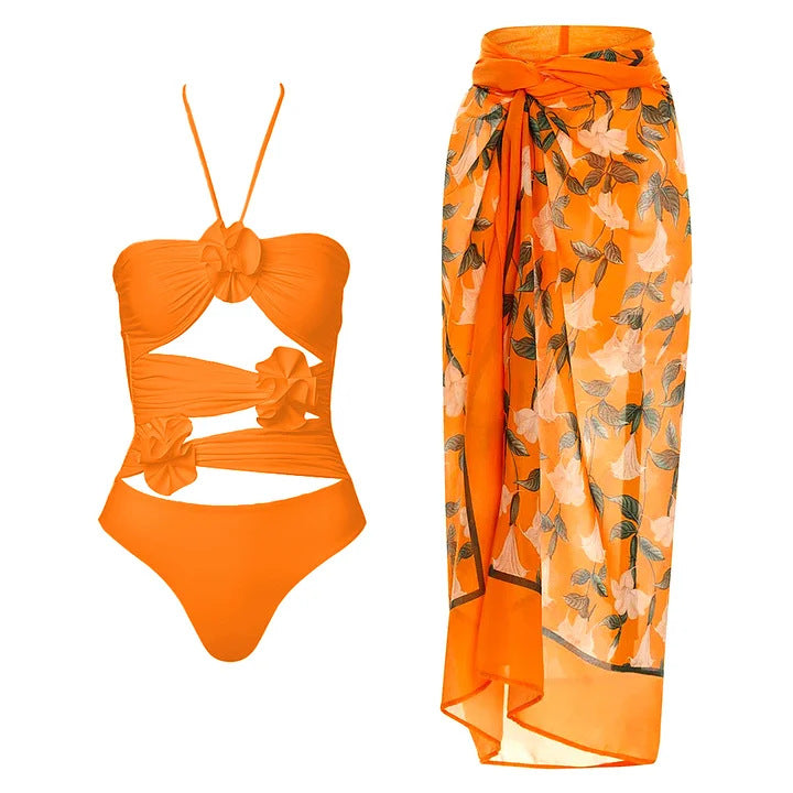 Damen Hochwertiger einteiliger Badeanzug mit außergewöhnlichem Schnitt und floralen Details Drune