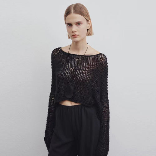 Damen lässiger Cropped-Strickpullover mit weitem Schnitt Drune