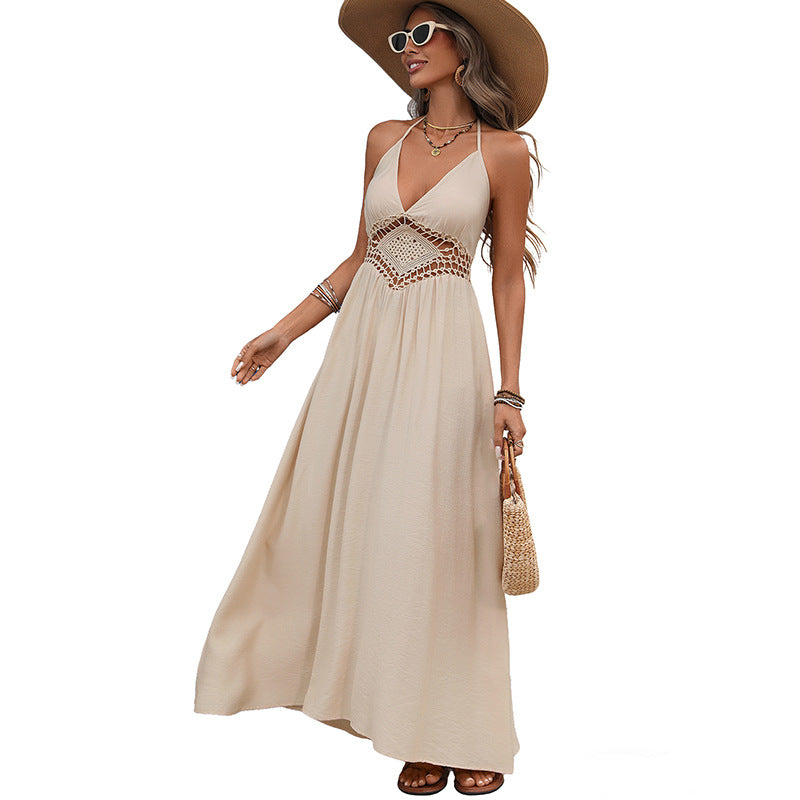 Damen maxikleid mit elegantem Rückendetail und seidigen Materialakzenten Drune