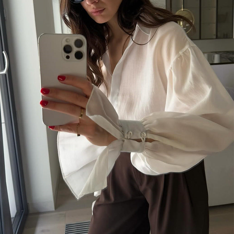 Damen elegante Bluse mit voluminösen Ärmeln Drune
