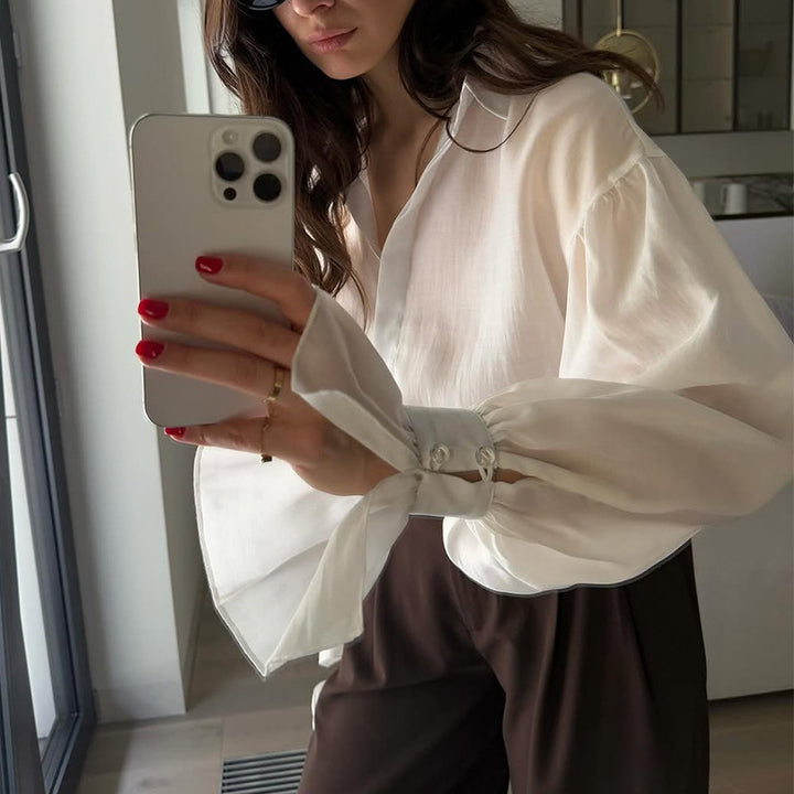 Damen elegante Bluse mit voluminösen Ärmeln Drune