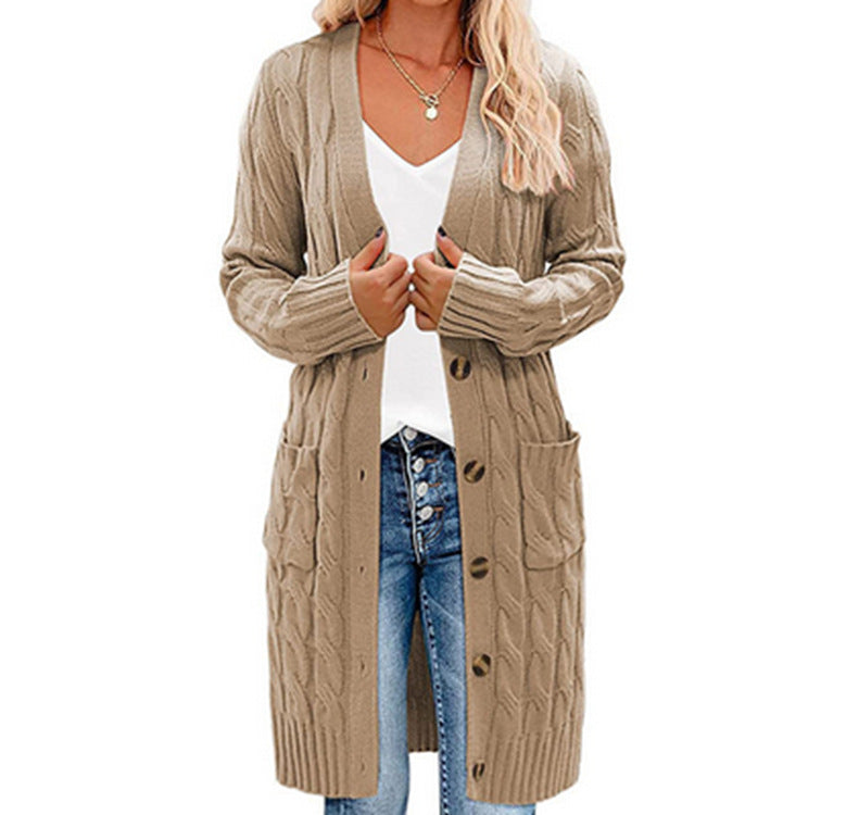 Damen Grobstrick Cardigan mit Taschen und Knopfdetails Drune