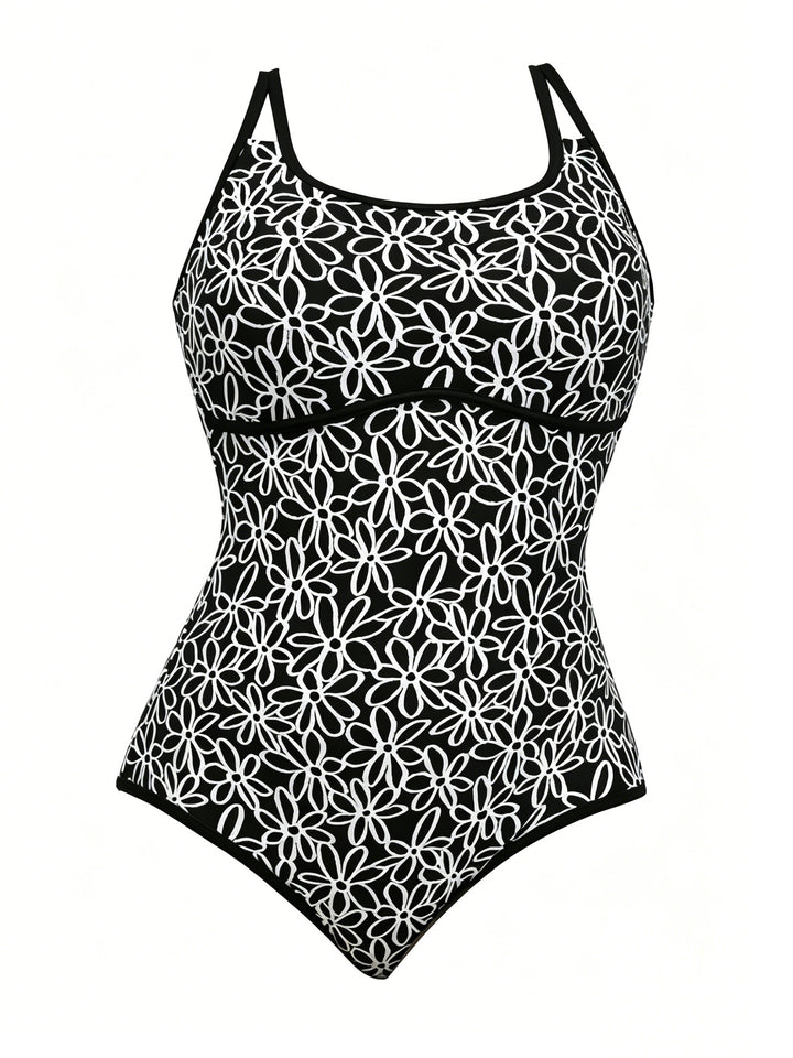 Damen Sportlicher Einteiler Badeanzug mit floralem Muster Drune