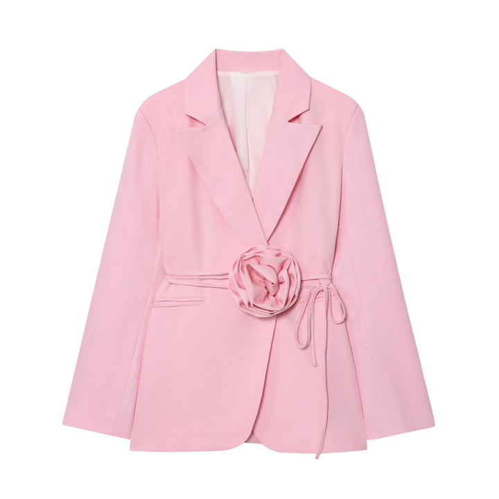 Damen nan taillierter Blazer mit dekorativer Rosenapplikation und Bindegürtel Drune