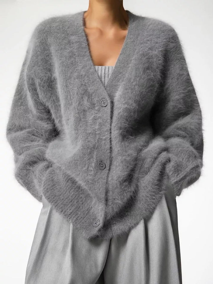 Damen kuscheliger Cardigan aus Mohair-Mix mit Knopfverschluss Drune
